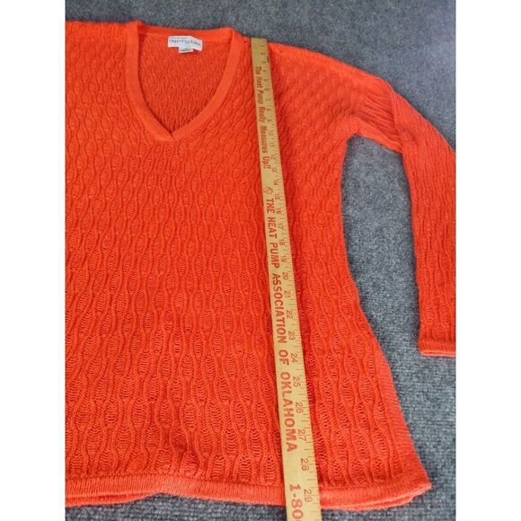 Bloomingdales V Neck Cable Knit Sweater Women Sz M Orange Silk Everyday Boho - Picture 3 of 6